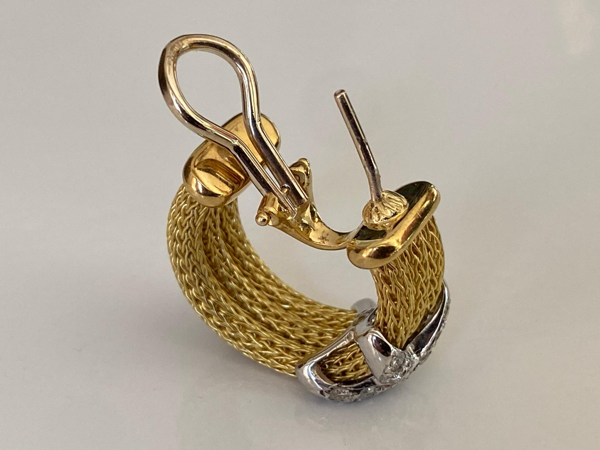 Estate Diamond and 18kt Yellow and White Gold Rope Earrings For Sale 5