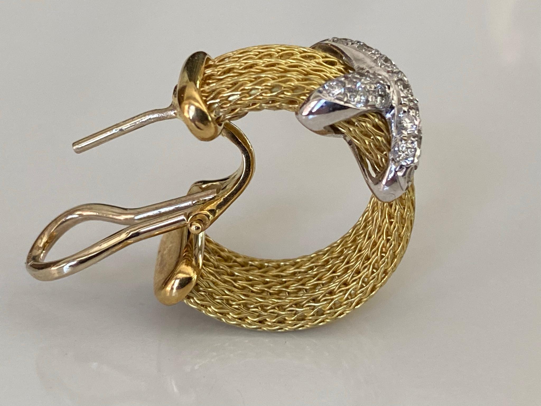 Estate Diamond and 18kt Yellow and White Gold Rope Earrings For Sale 6