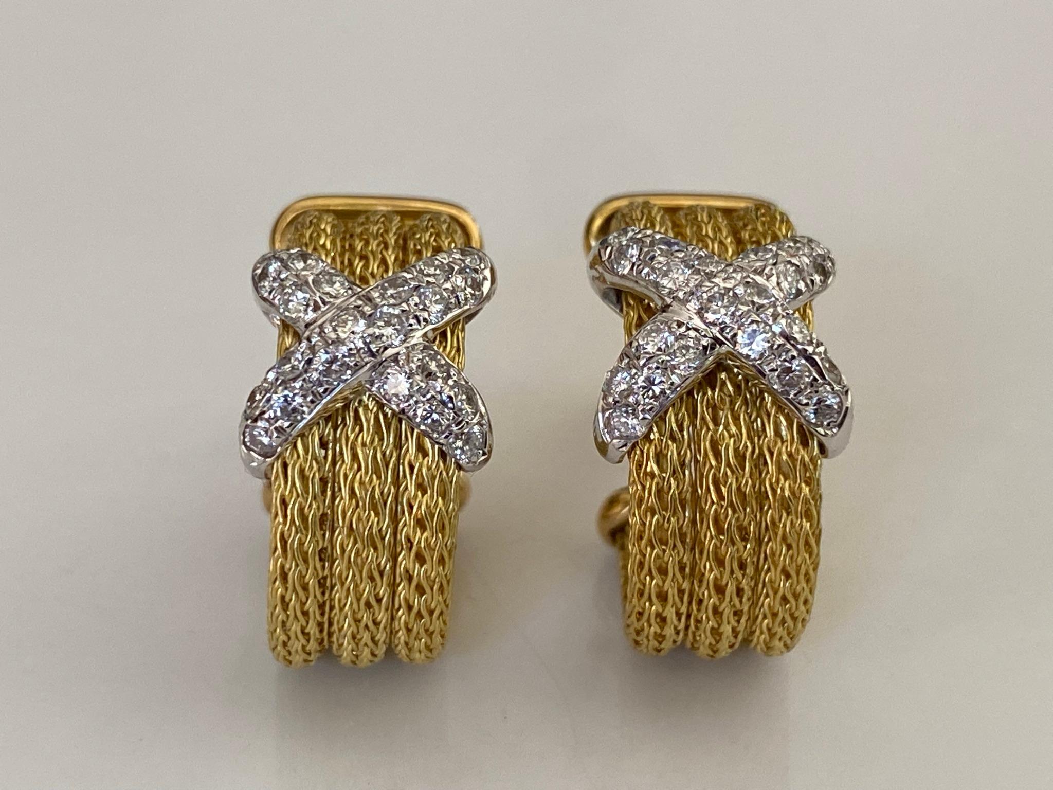 Estate Diamond and 18kt Yellow and White Gold Rope Earrings For Sale 7