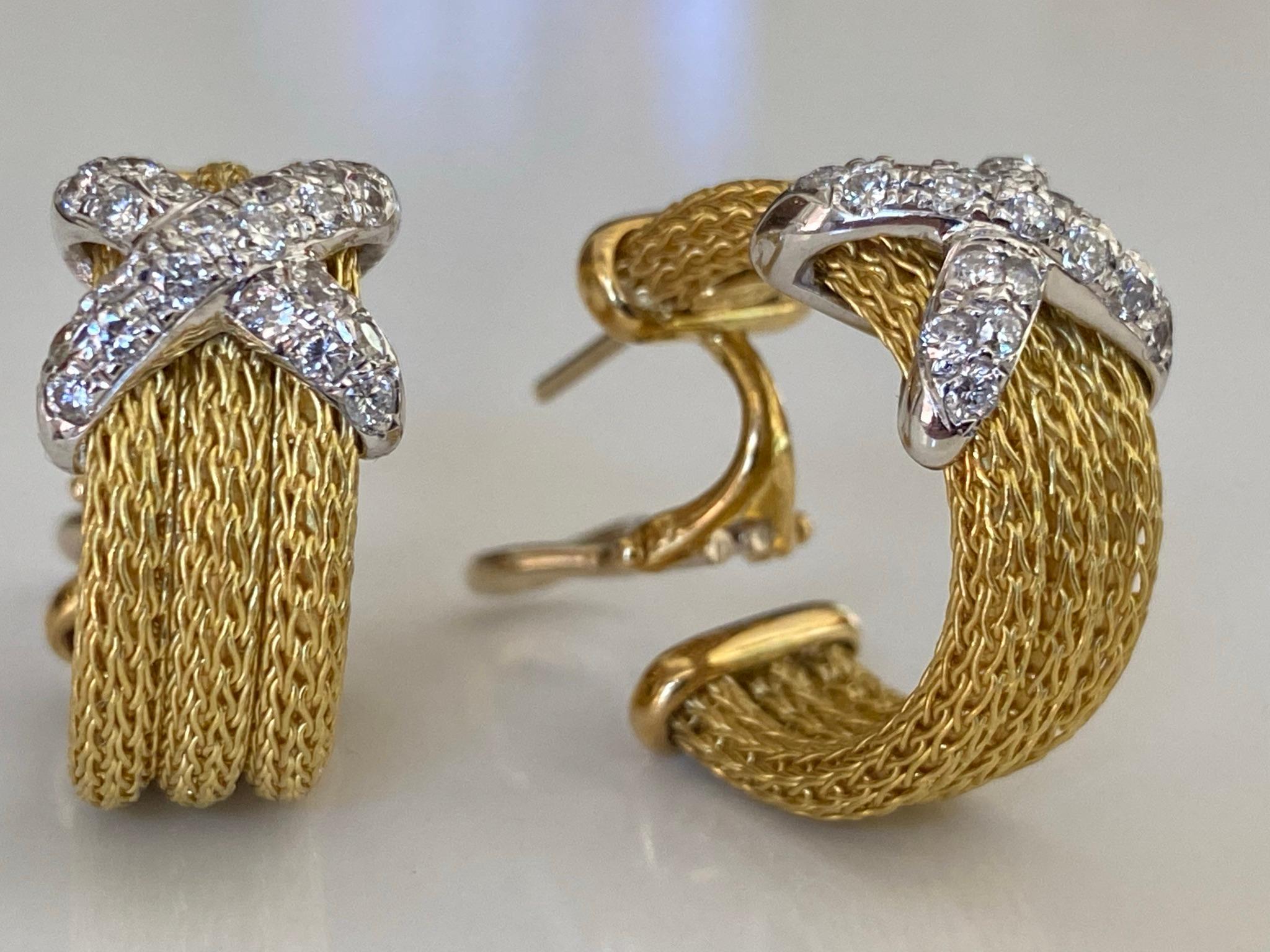 Estate Diamond and 18kt Yellow and White Gold Rope Earrings For Sale 6