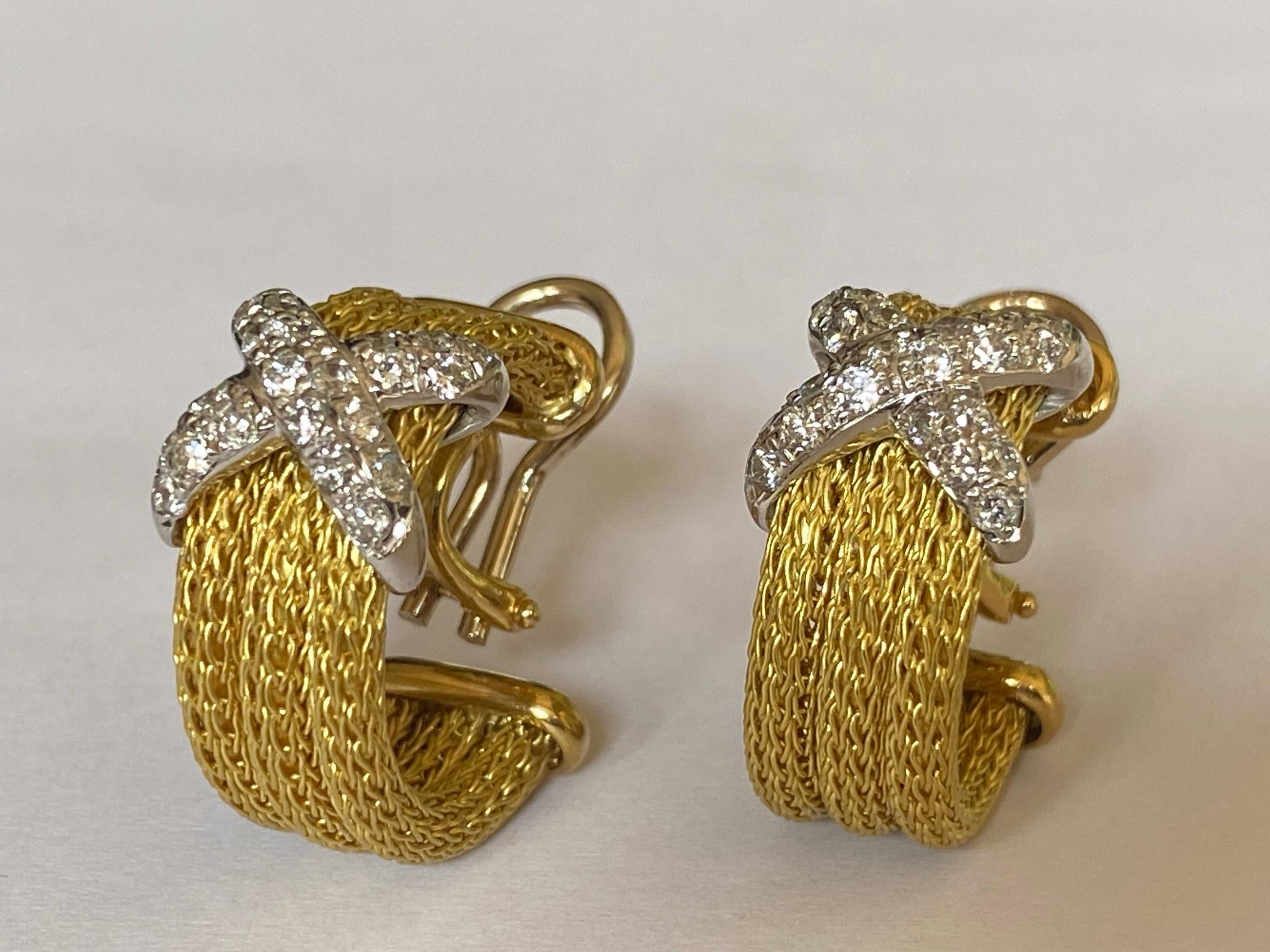 Women's Estate Diamond and 18kt Yellow and White Gold Rope Earrings For Sale