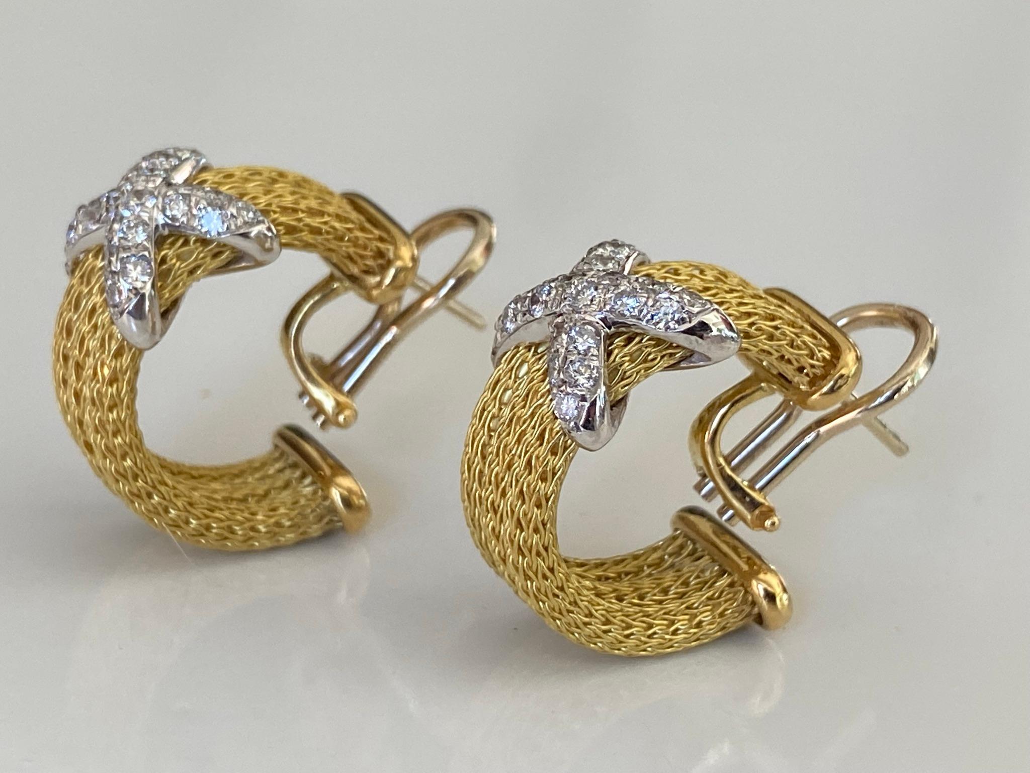 Estate Diamond and 18kt Yellow and White Gold Rope Earrings For Sale 3