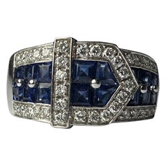 Estate Diamond and Blue Sapphire Buckle Ring