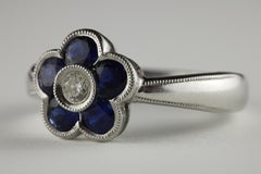 Estate Diamond and Blue Sapphire Floral Cluster Ring