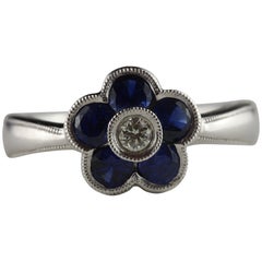 Estate Diamond and Blue Sapphire Floral Cluster Ring