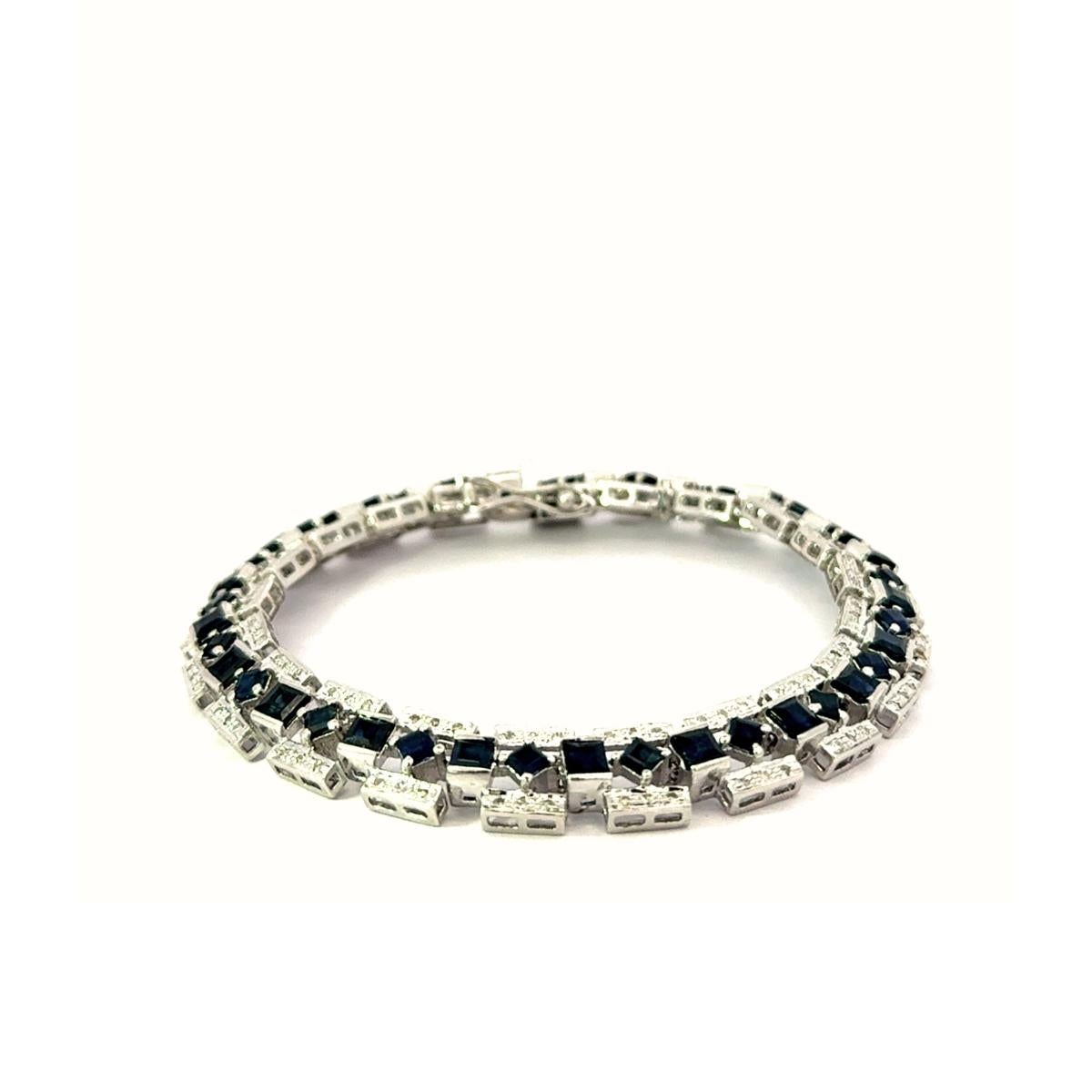 Contemporary Real Diamond and Blue Sapphire Tennis Bracelet for Engagement Gift in 925 Silver For Sale