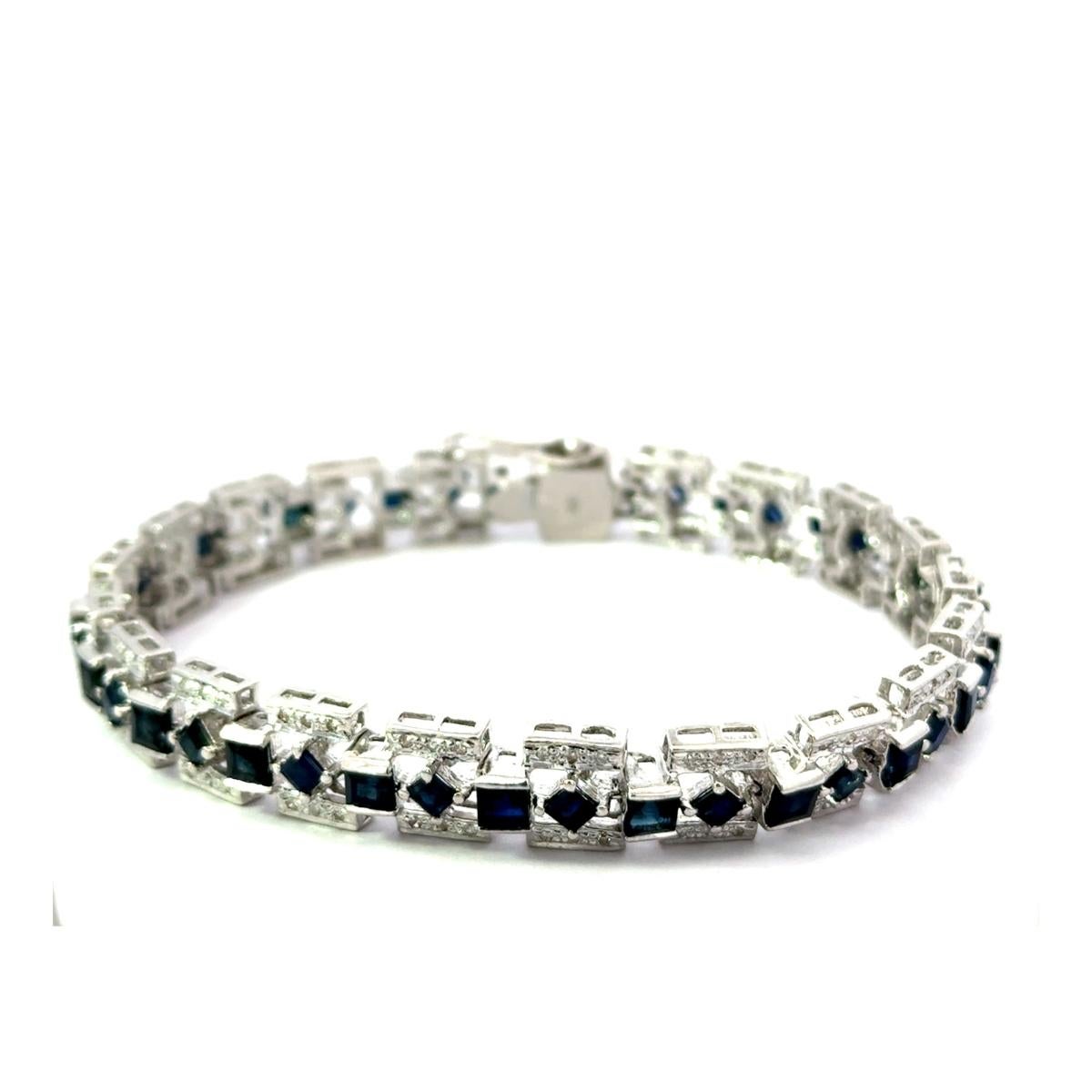 Real Diamond and Blue Sapphire Tennis Bracelet for Engagement Gift in 925 Silver For Sale 1
