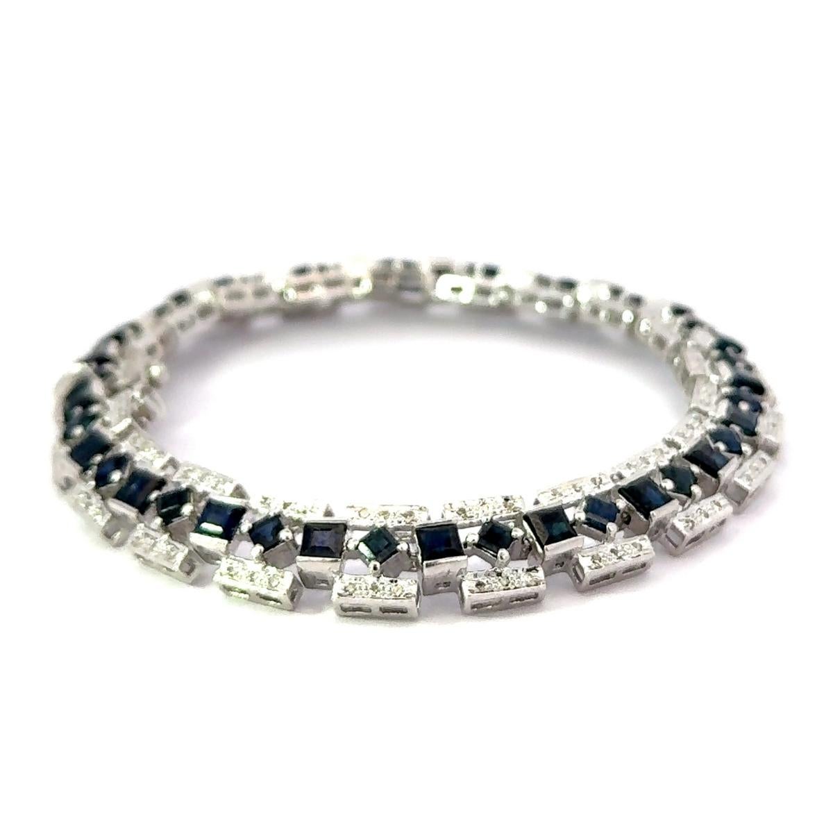 Real Diamond and Blue Sapphire Tennis Bracelet for Engagement Gift in 925 Silver For Sale 3