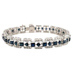 Real Diamond and Blue Sapphire Tennis Bracelet for Engagement Gift in 925 Silver