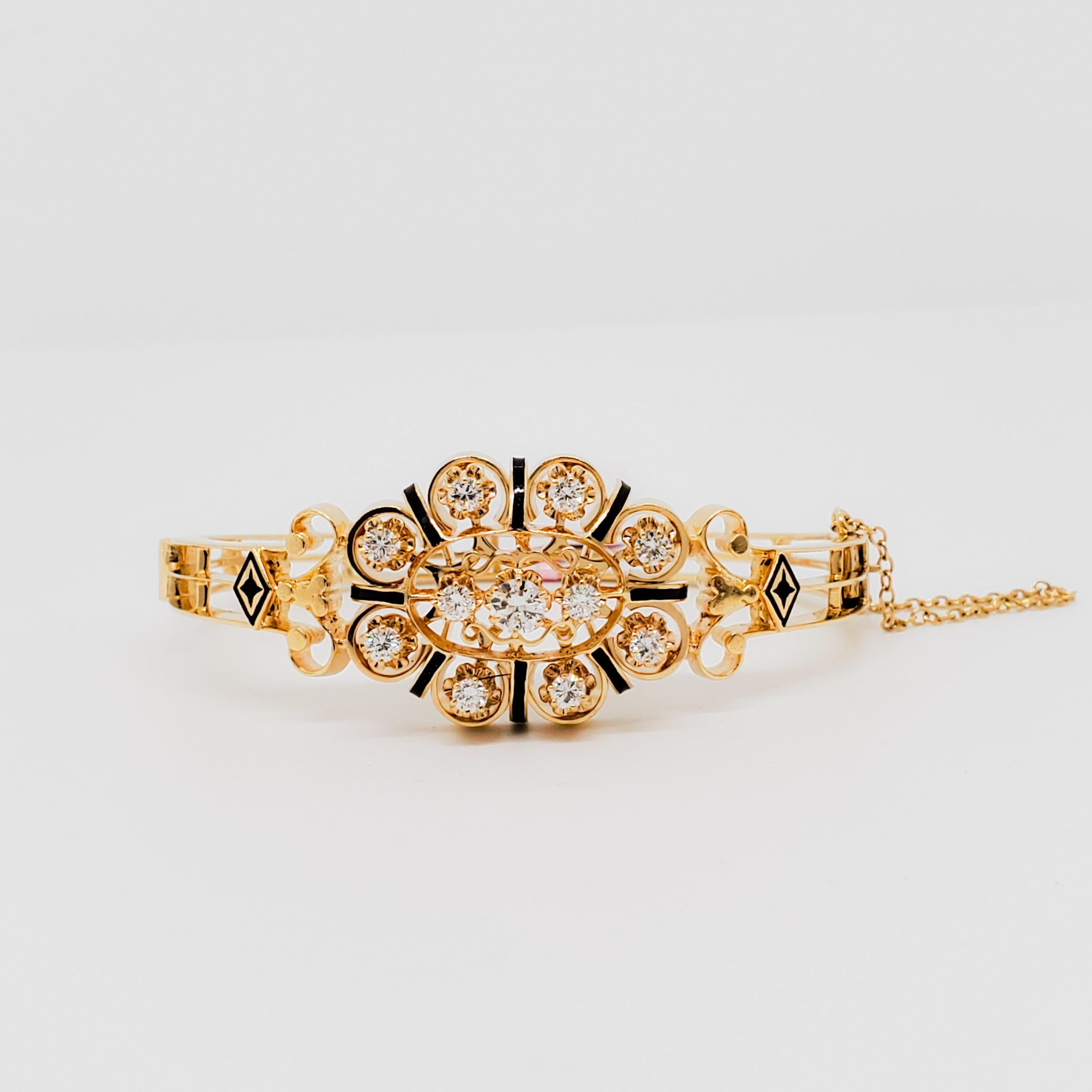 Bracelet en or jaune 14k avec diamants et émail Unisexe en vente
