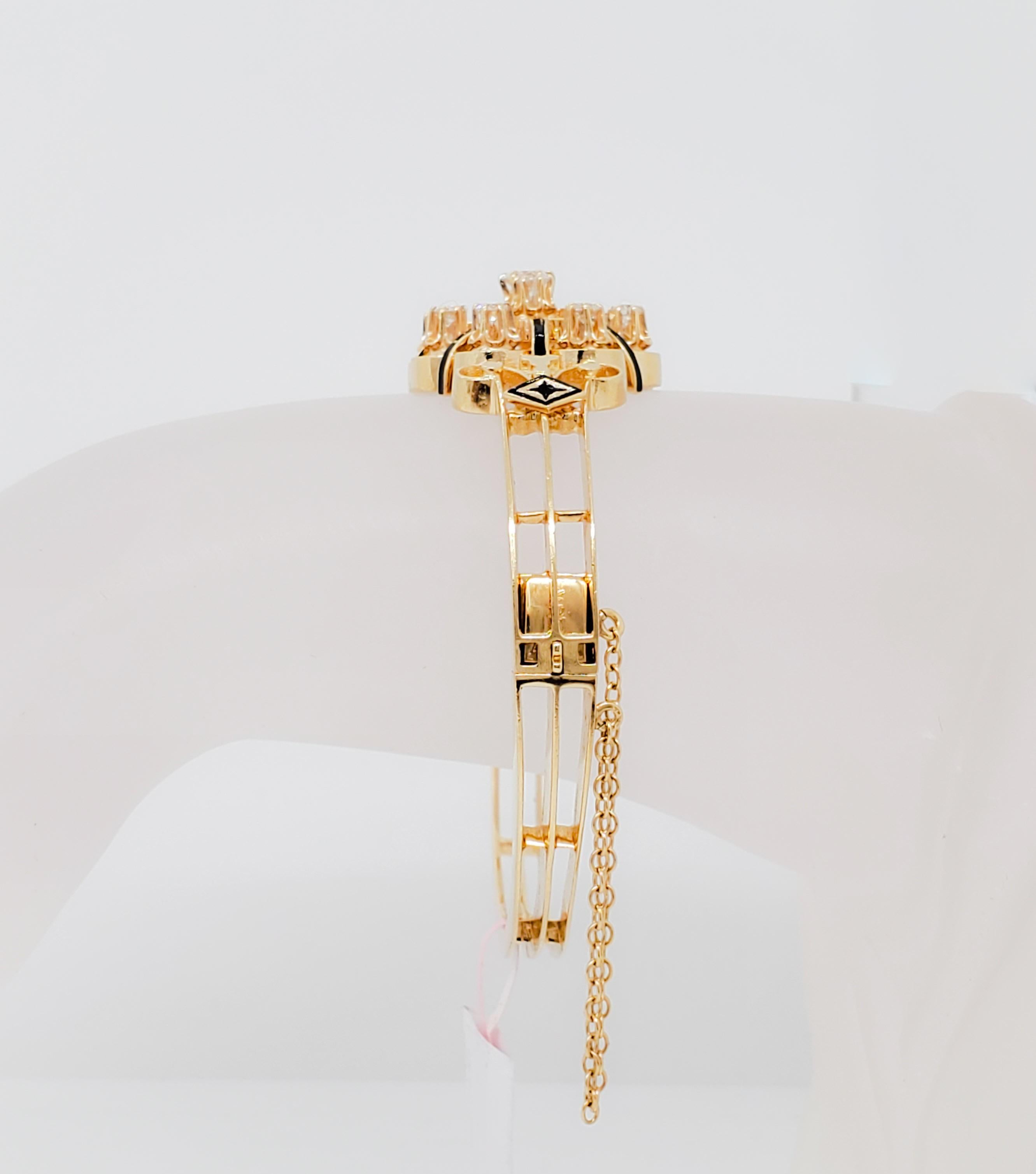 Bracelet en or jaune 14k avec diamants et émail Excellent état - En vente à Los Angeles, CA