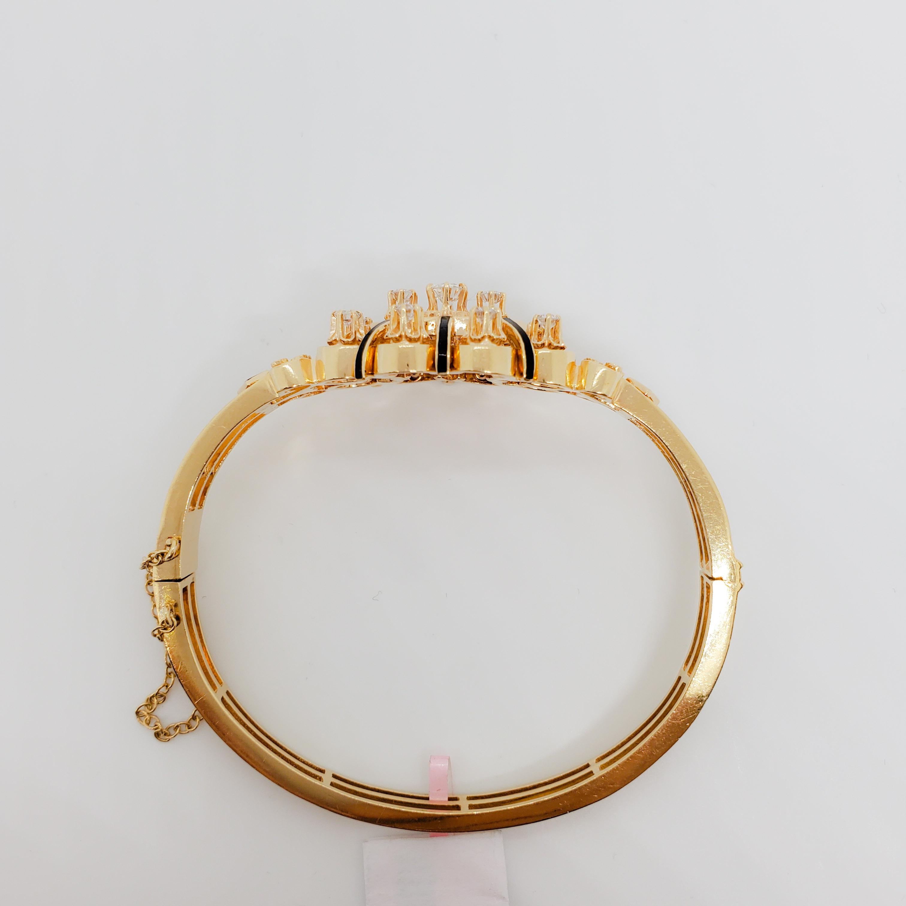 Diamond and Enamel Bangle in 14k Yellow Gold For Sale 1