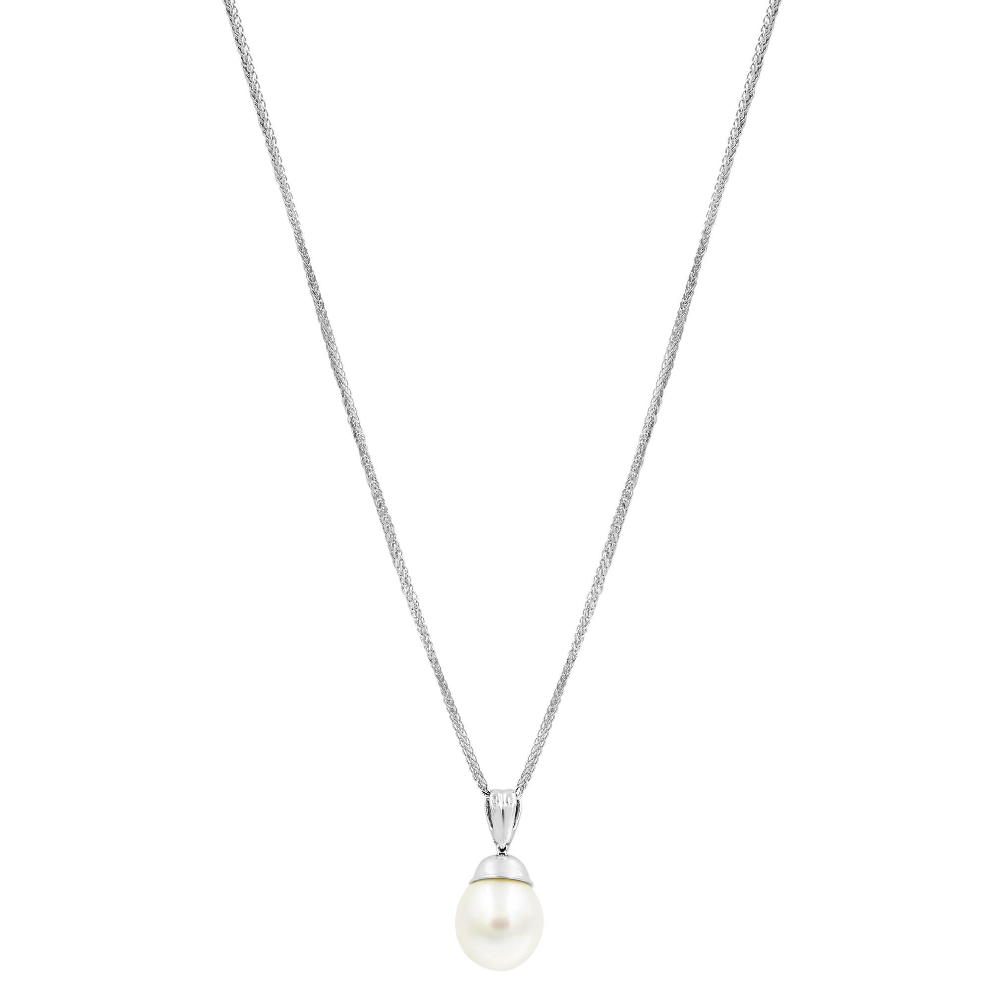 Estate Diamond and Pearl Necklace 18K White Gold For Sale 1
