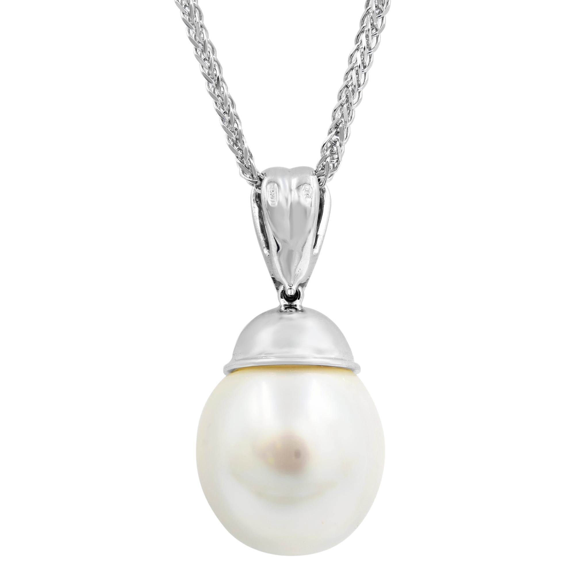 Estate Diamond and Pearl Necklace 18K White Gold For Sale 2