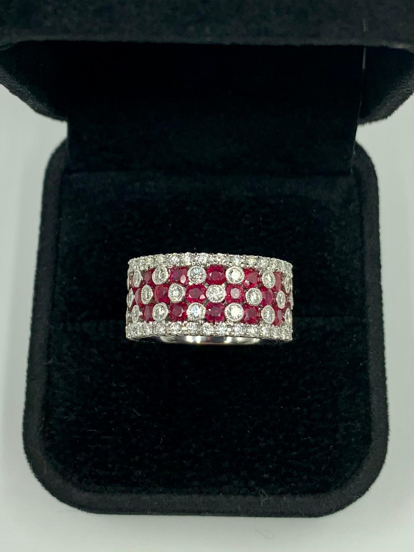 Octagon Cut Estate Diamond and Ruby 18 Karat White Gold Wide Eternity Band, 4.9 Carat TW For Sale