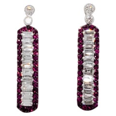  Diamond and Ruby Dangle Earrings in 18k White Gold