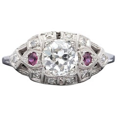 Estate Diamond and Ruby Engagement Ring