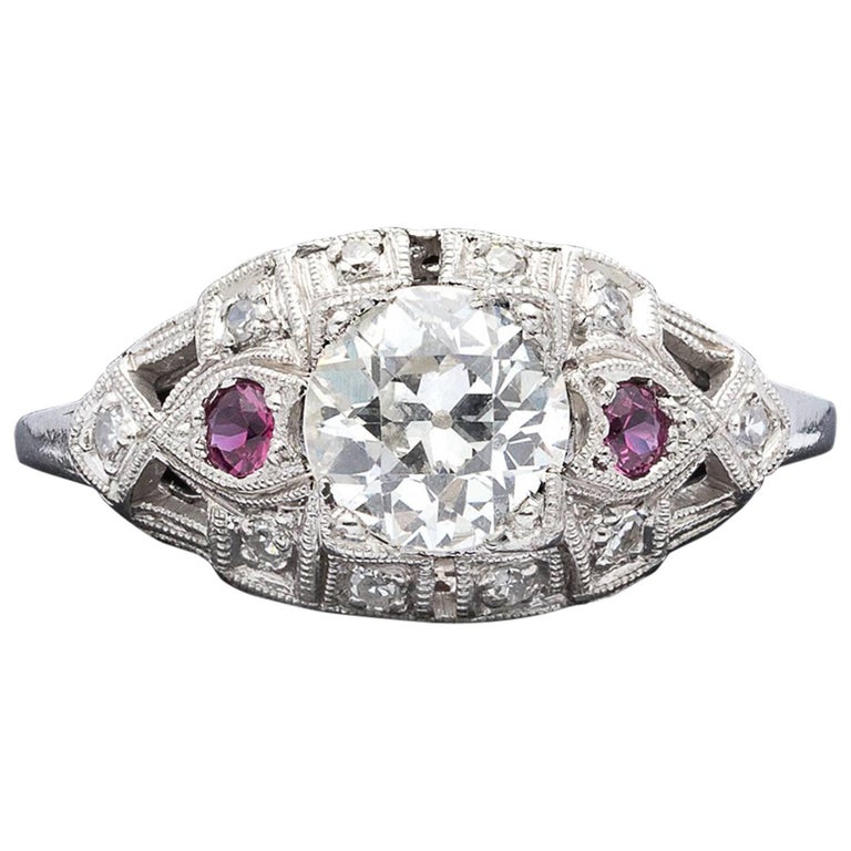  Estate  Diamond and Ruby Engagement  Ring  For Sale  at 1stdibs