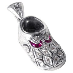Estate Diamond und Rubin Slipper Anhänger 18K Weißgold