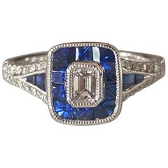 Estate Diamond and Sapphire Cluster Ring