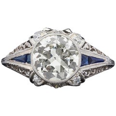 Estate Diamond and Sapphire Engagement Ring
