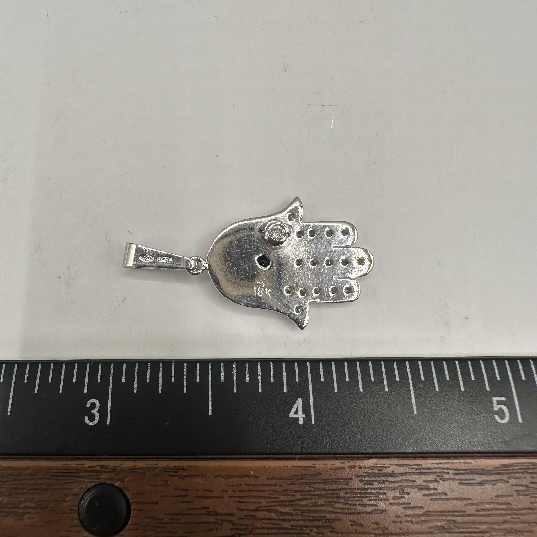 Women's Estate Diamond and SEstate Diamond and Sapphire Hamsa Pendant in 18kt White Gold