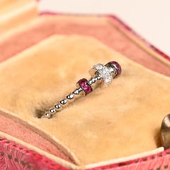 Unique Wedding Band. Round cut Diamond and Ruby Beaded Band 18K White Gold