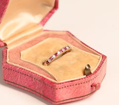 Half Eternity Ruby and Diamond Gold Wedding Band. Alternate 18K Yellow Gold Band