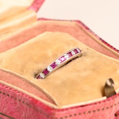 Half Eternity Ruby and Diamond Wedding Band. Alternate Band 14K White Gold