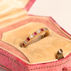 Diamond and Ruby Gold Wedding Band. Alternate Eternity Band 18K Yellow Gold