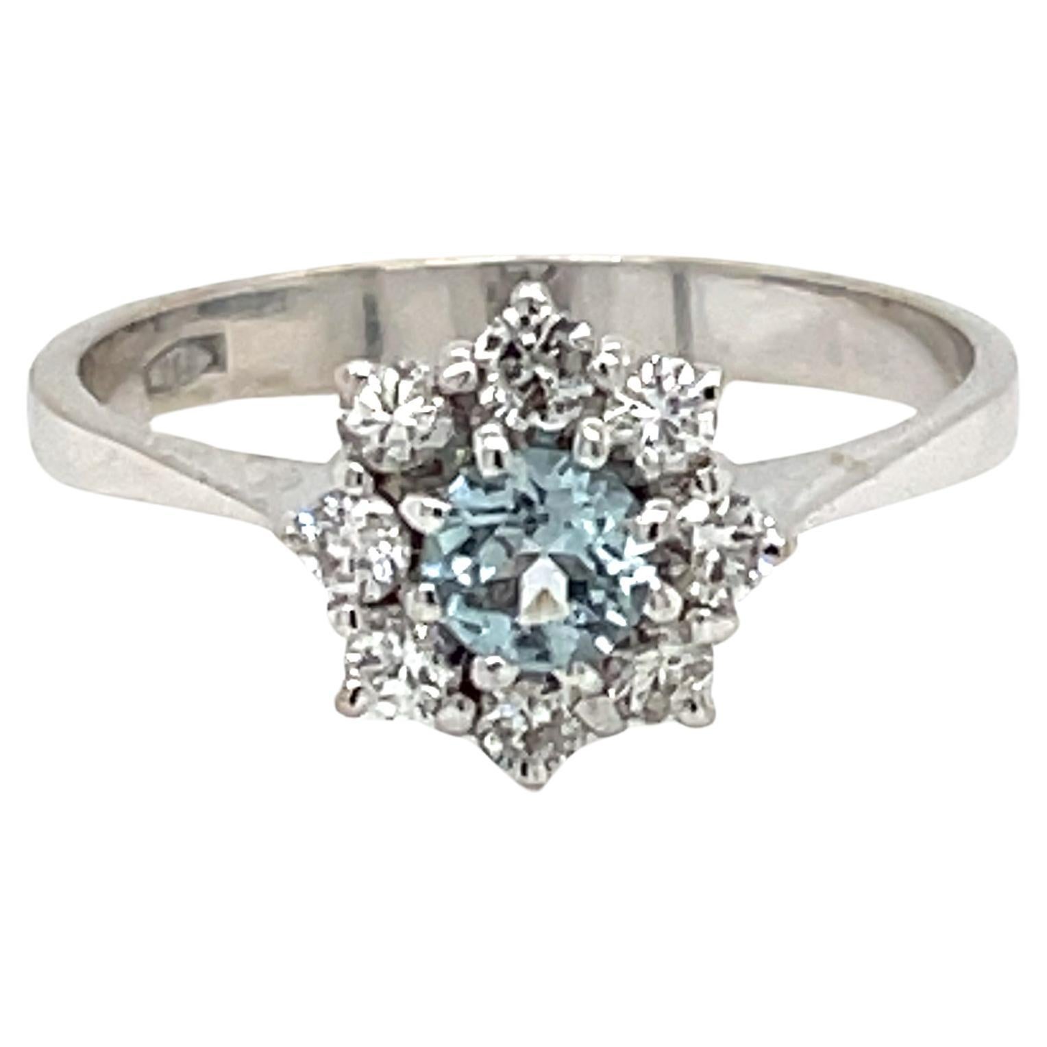 Estate Diamond Aquamarine Gold Ring For Sale