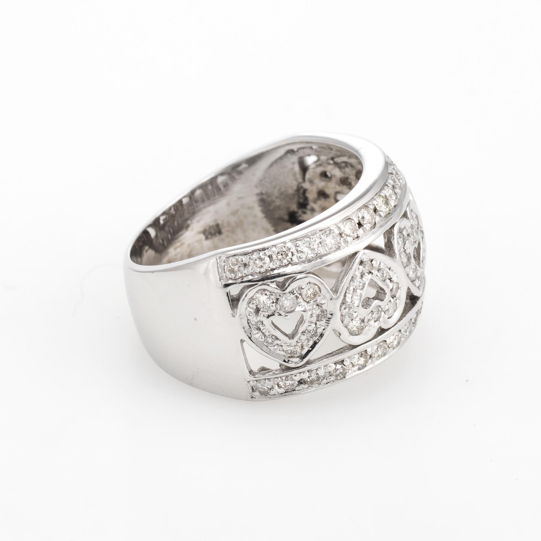Modern Estate Diamond Band Hearts 14 Karat White Gold Ring Vintage Fine Jewelry