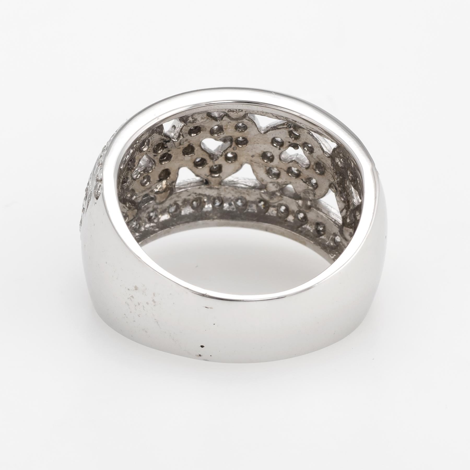 Women's Estate Diamond Band Hearts 14 Karat White Gold Ring Vintage Fine Jewelry