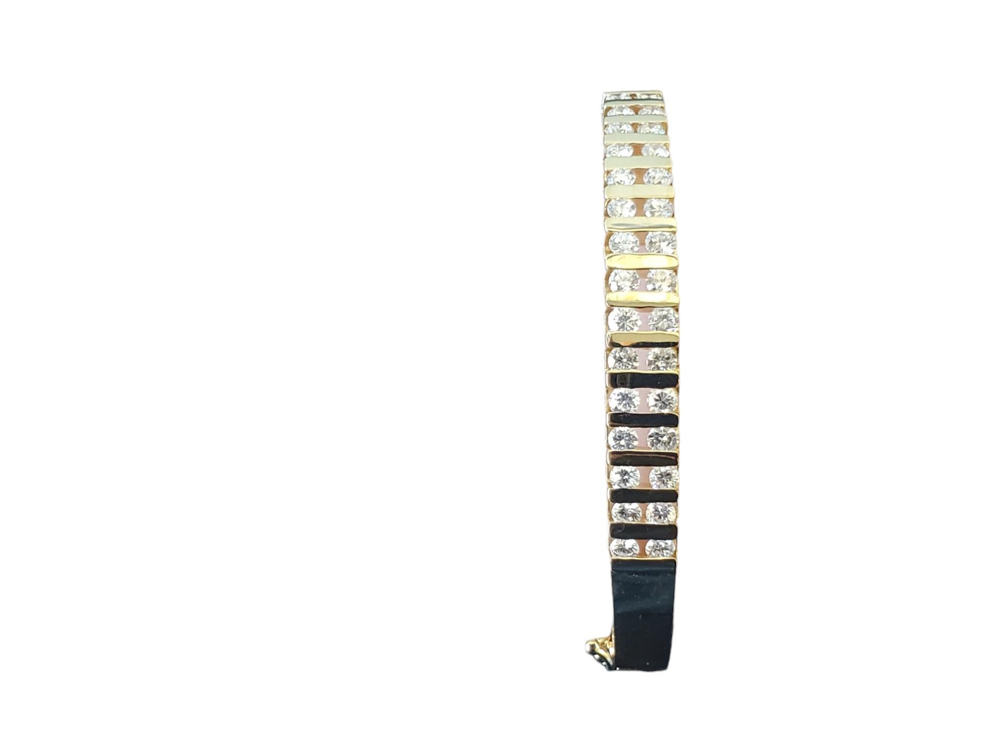 Modern Estate Diamond Bangle Heavy 14k Yellow Gold Diamond Bracelet For Sale