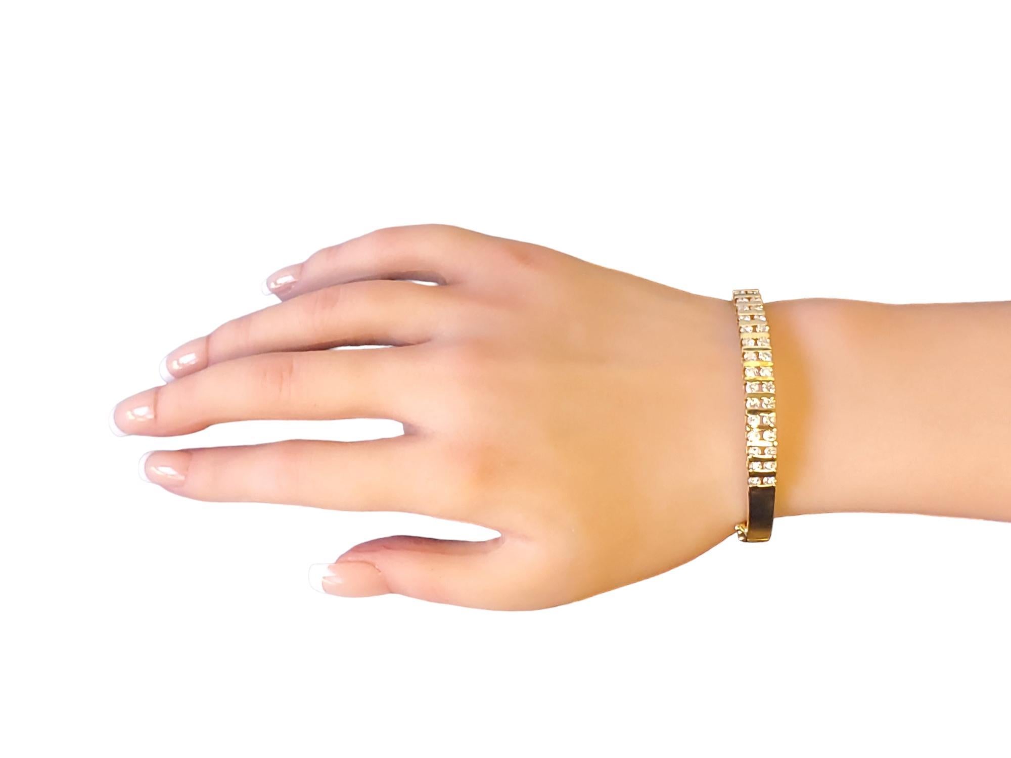 Estate Diamond Bangle Heavy 14k Yellow Gold Diamond Bracelet For Sale 2
