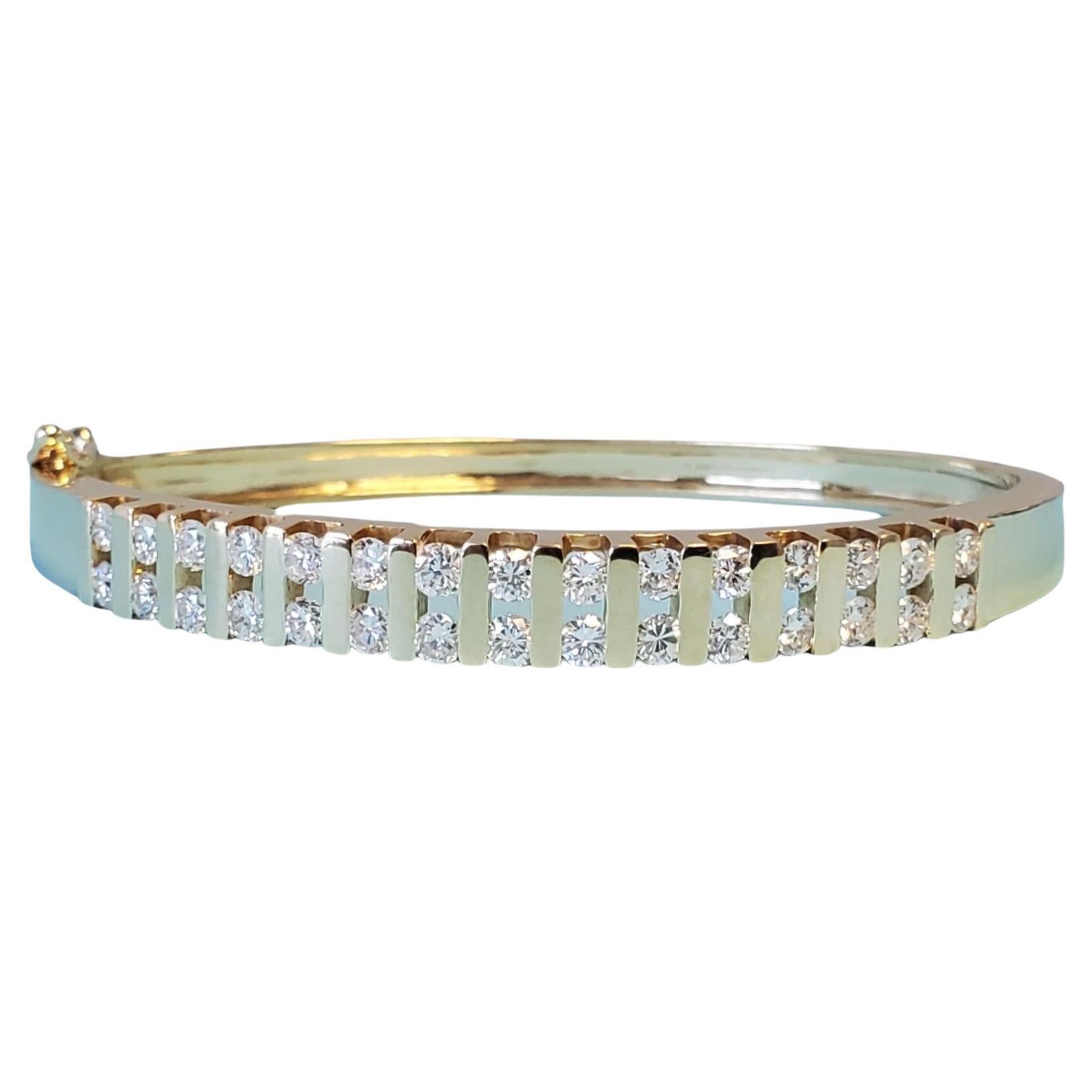 Estate Diamond Bangle Heavy 14k Yellow Gold Diamond Bracelet For Sale