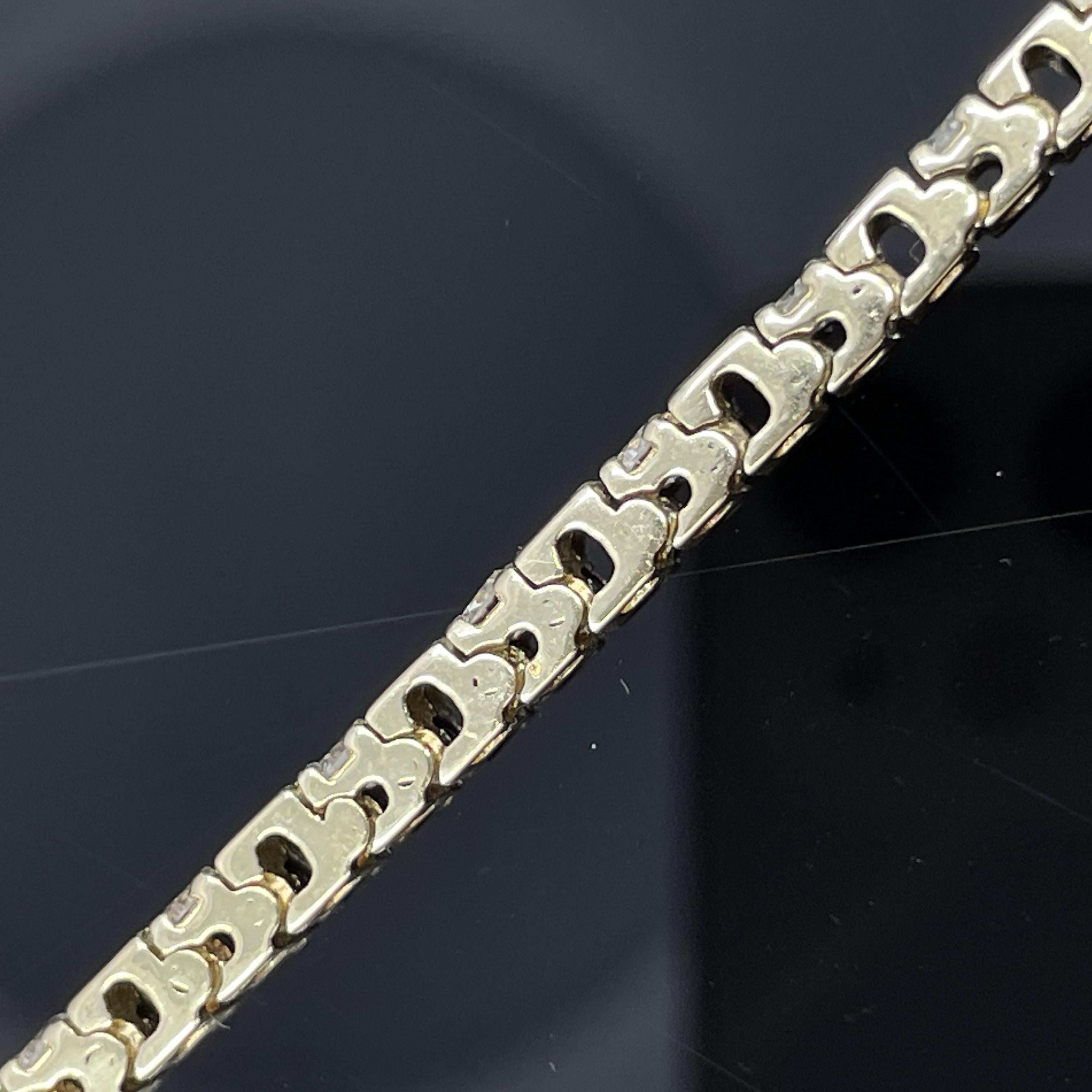 Round Cut Estate Diamond & Bar Link Tennis Bracelet 14k Yellow Gold 1.50ctw For Sale