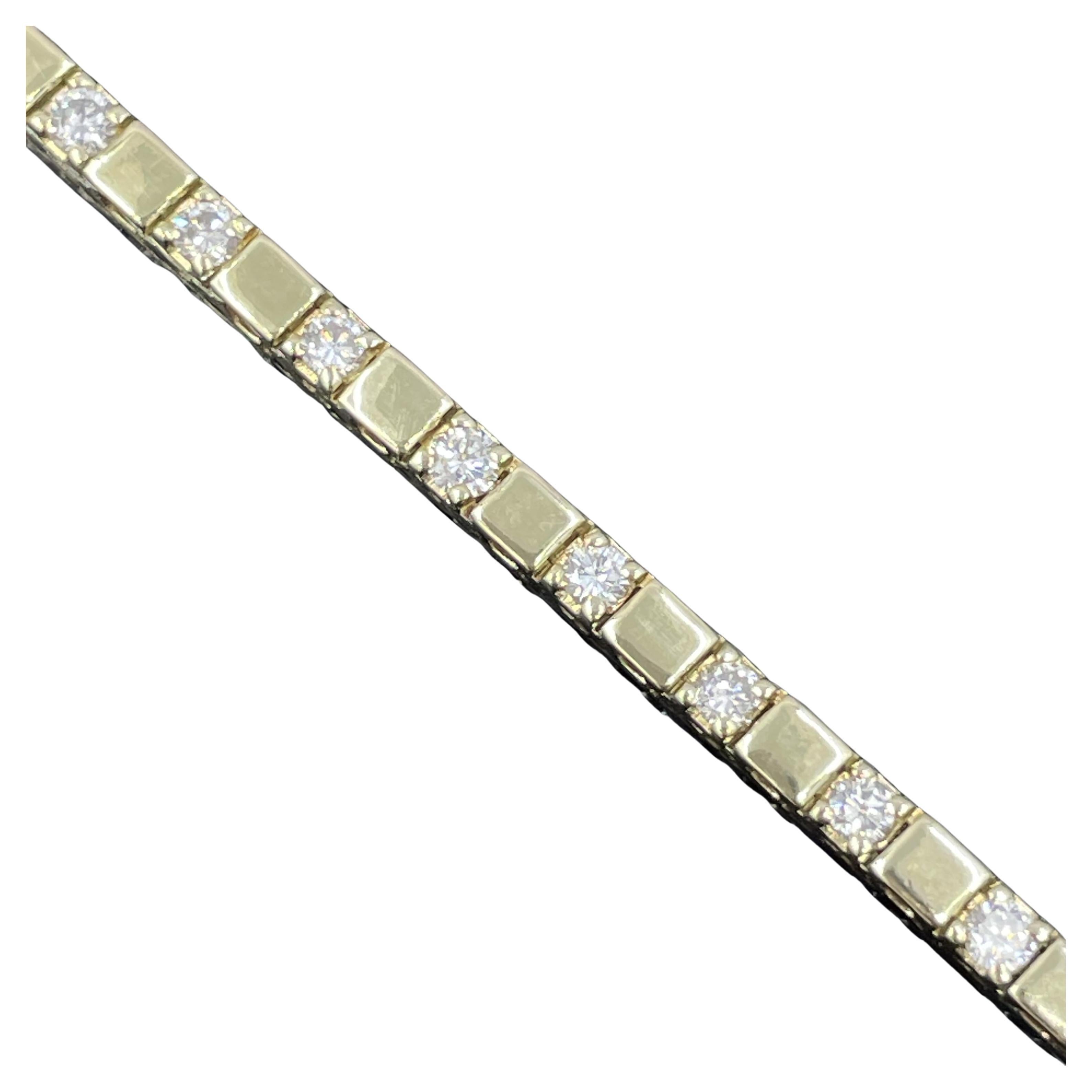 Estate Diamond & Bar Link Tennis Bracelet 14k Yellow Gold 1.50ctw For Sale