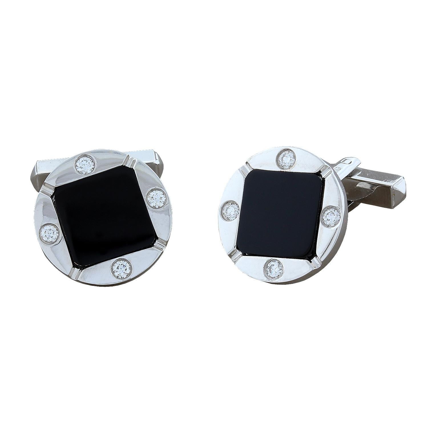 Boutons de manchette en or, onyx noir et diamants