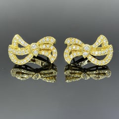 Estate Diamond Bow Earrings w/ French Owl Stamp 18k