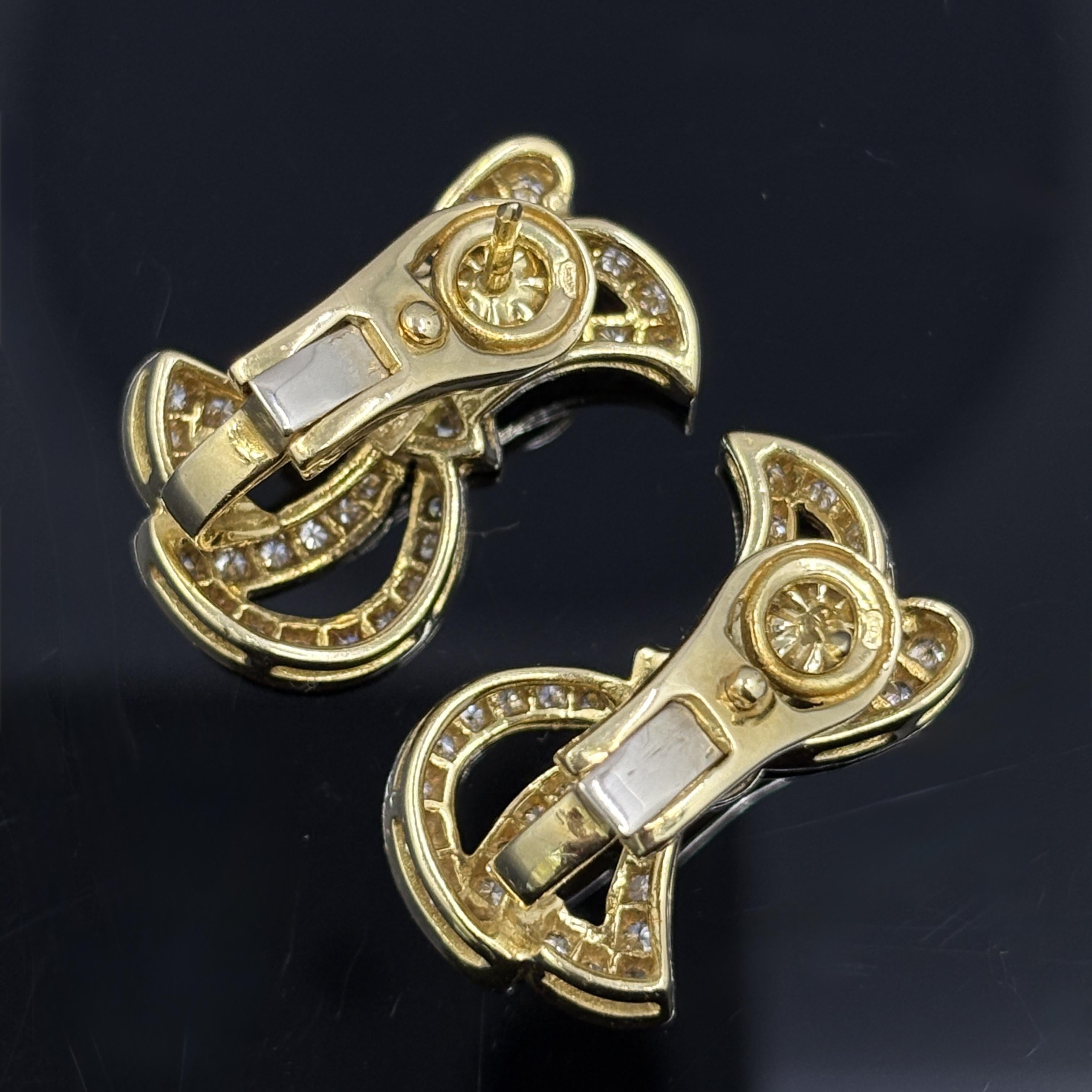 Estate Diamond Bow Ohrringe w / Französisch Eule Stempel 18k im Angebot 1