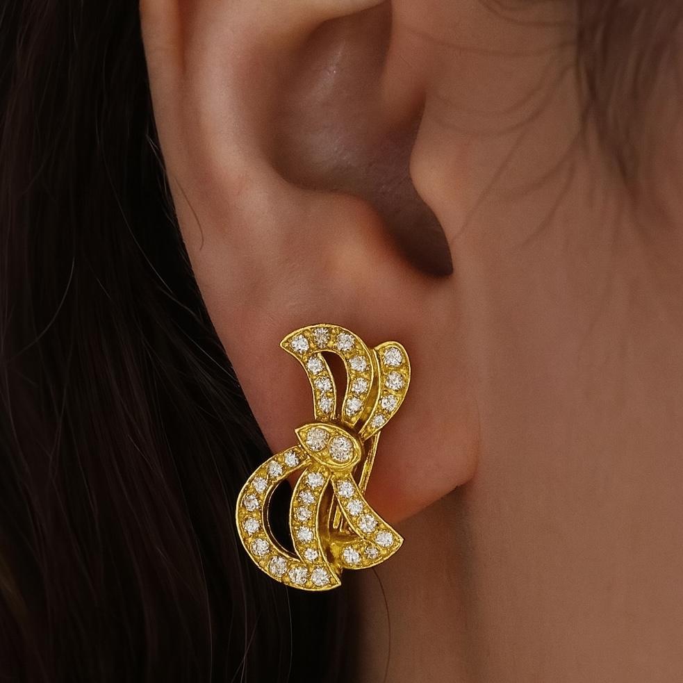 Estate Diamond Bow Ohrringe w / Französisch Eule Stempel 18k im Angebot 3
