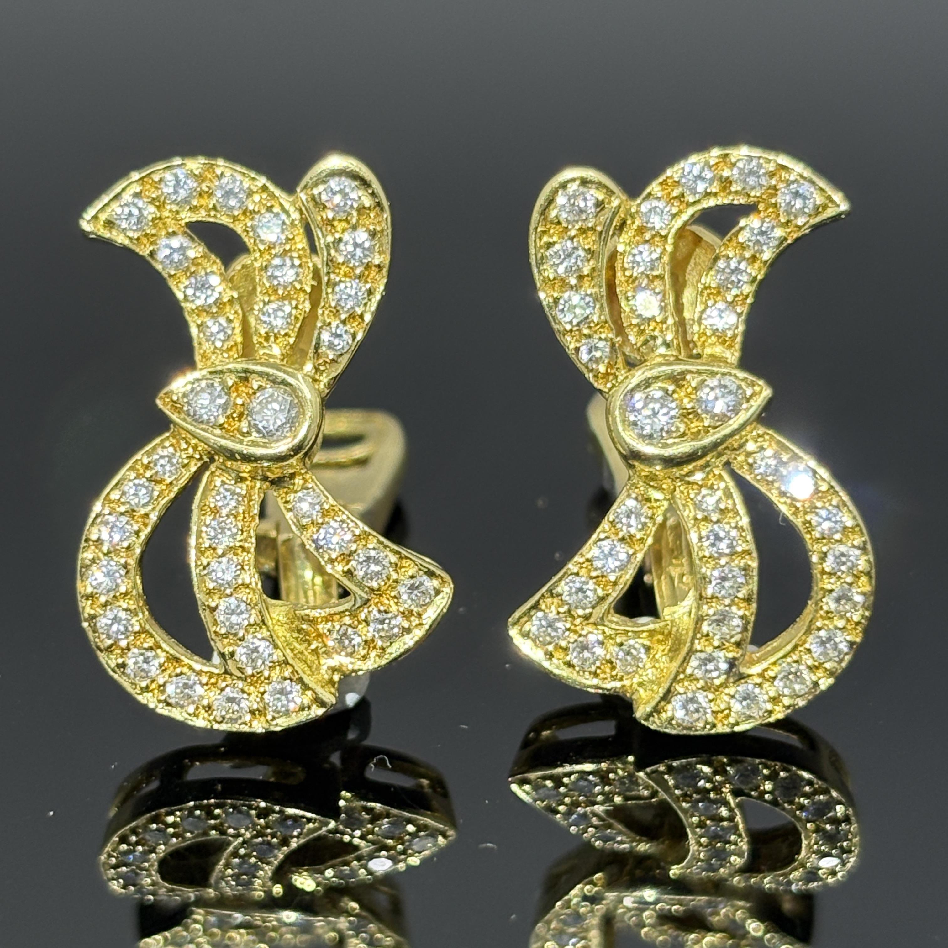 Estate Diamond Bow Ohrringe w / Französisch Eule Stempel 18k im Angebot 4