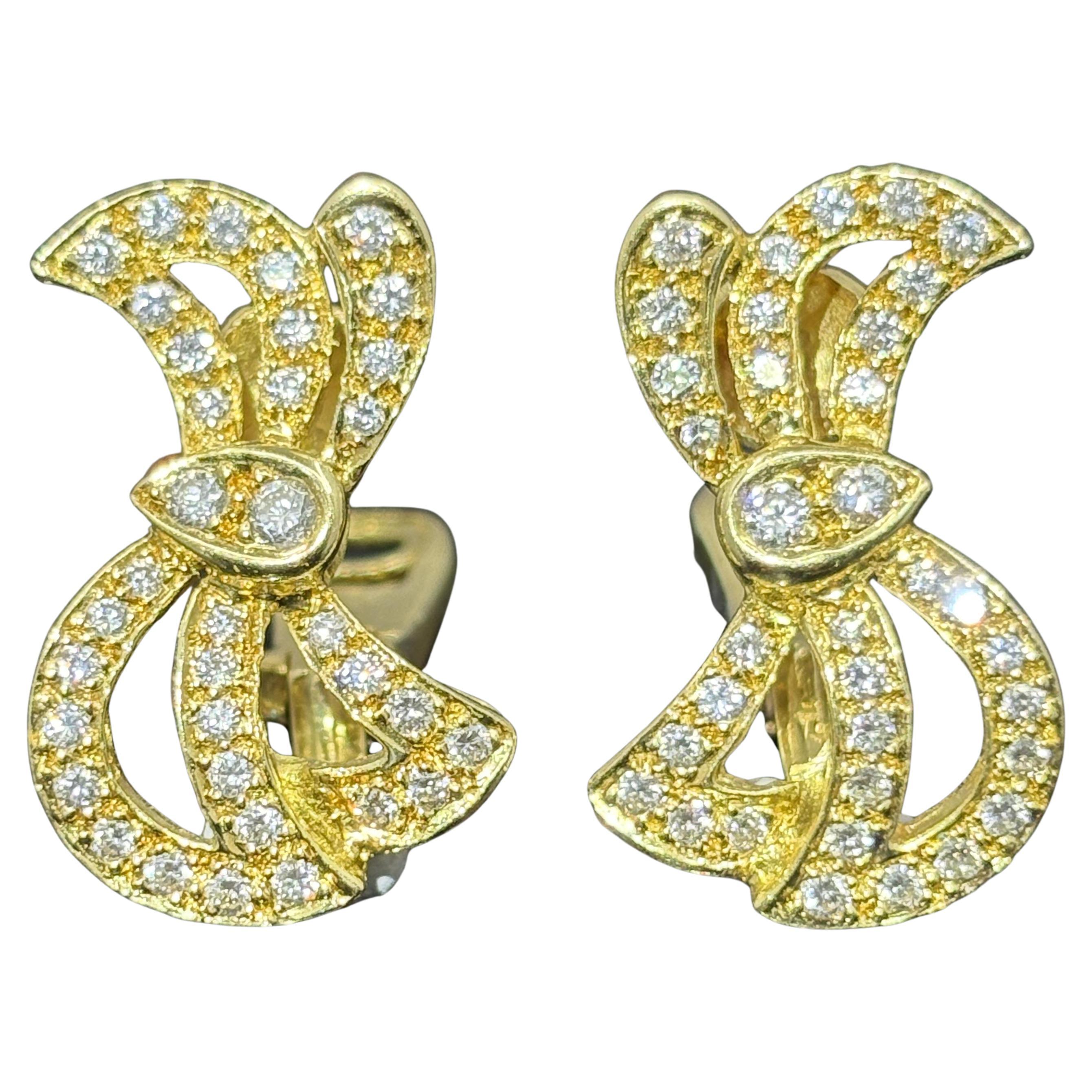 Estate Diamond Bow Ohrringe w / Französisch Eule Stempel 18k im Angebot