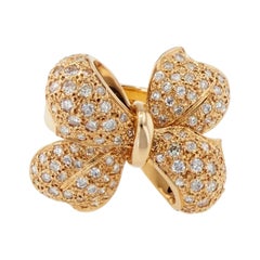 Estate Diamond Bow Ring Yellow Gold Pave