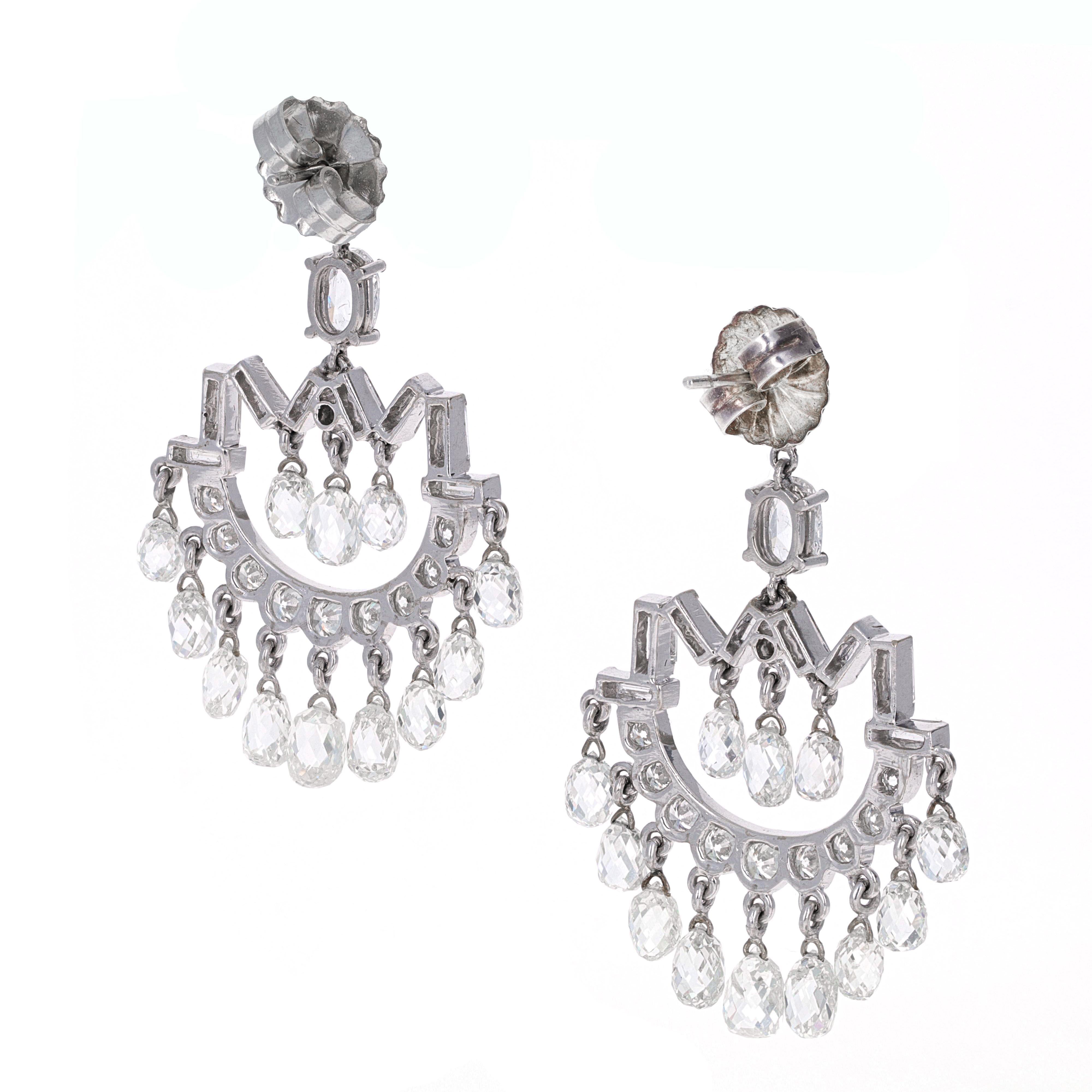 Rose Cut Art Deco Inspired Diamond Briolette Chandelier Earrings