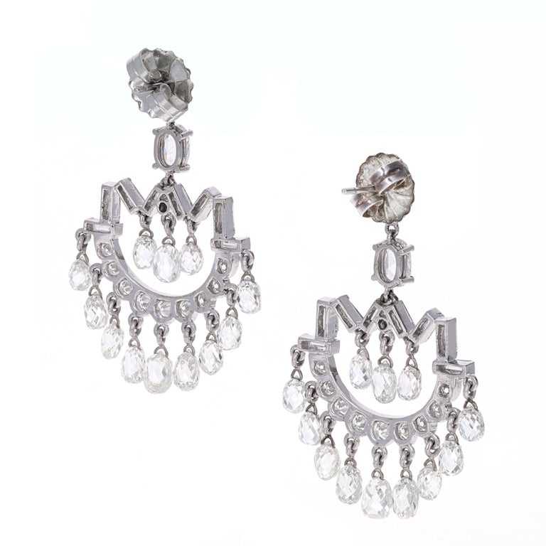 Art Deco Inspired Diamond Briolette Chandelier Earrings For Sale at 1stDibs