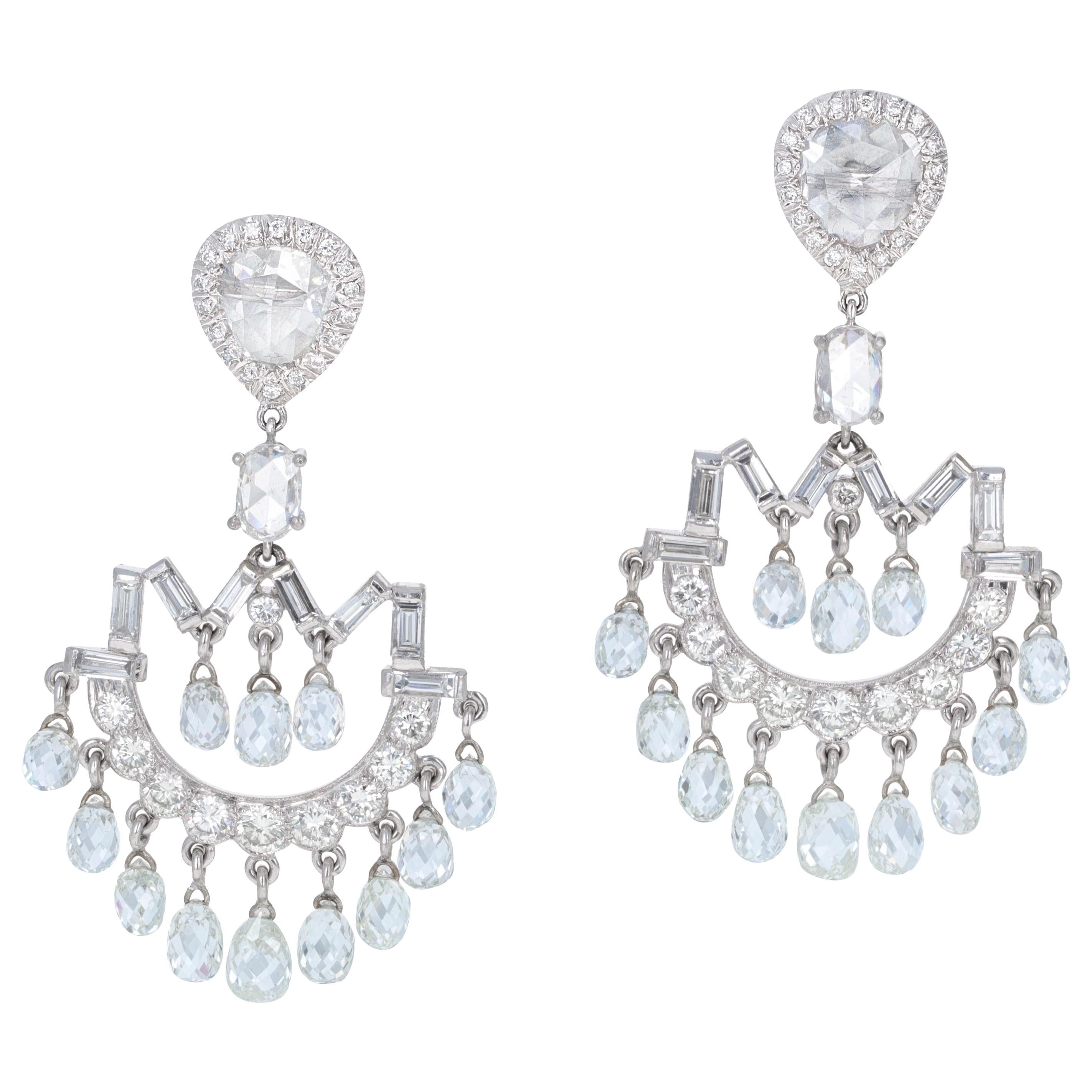 Art Deco inspirierte Diamant-Briolette-Kronleuchter-Ohrringe