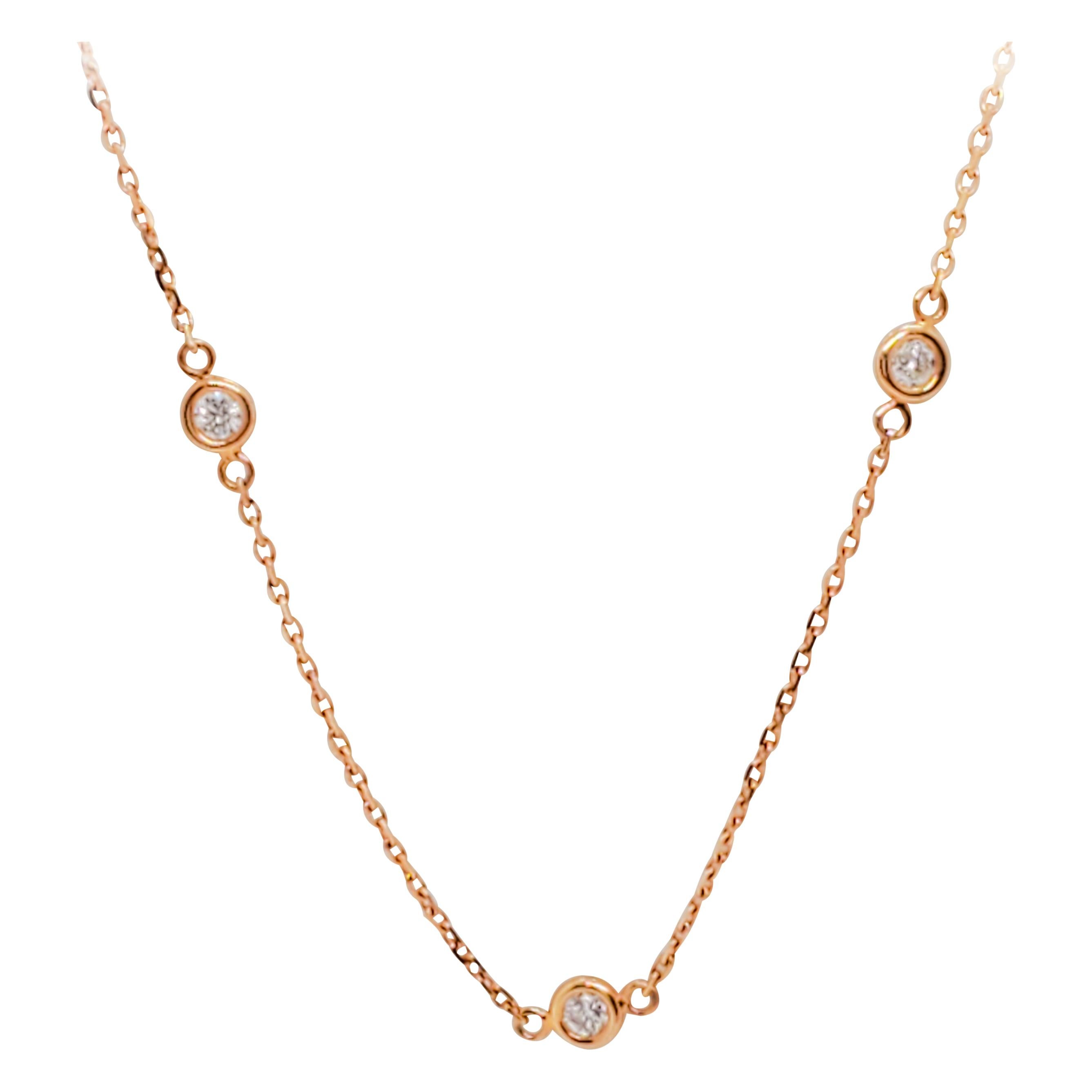 Estate Diamond by The Yard Chain Necklace in 14k Yellow Gold For Sale