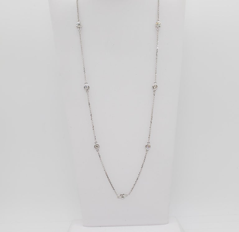 Estate Diamond by The Yard Necklace in 14k White Gold For Sale at 1stDibs